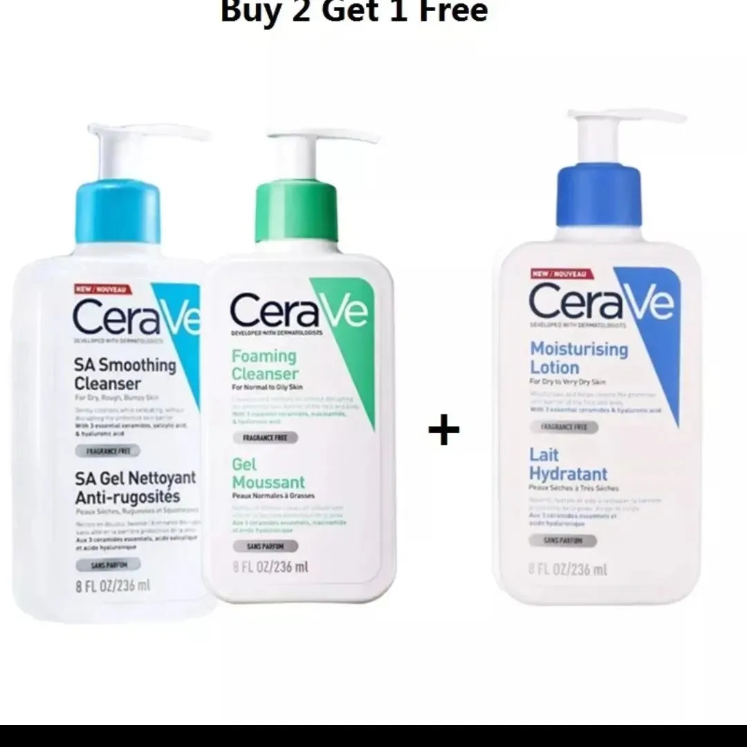 CeraVe Cleanser & Moisturizer SA Smoothing Cleanser, Foaming Cleanser & Moisturizing Lotion Bundle – Hydrating Skincare