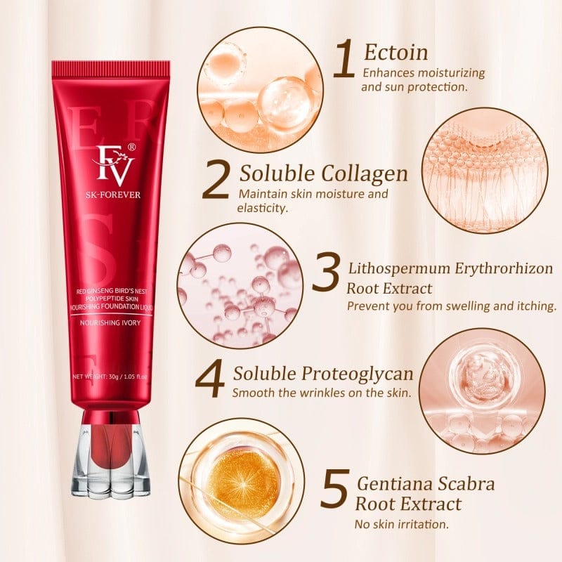 FV Liquid Foundation Full Coverage Waterproof Long Lasting Makeup Matte Finish Concealer Tube Foundation 30g